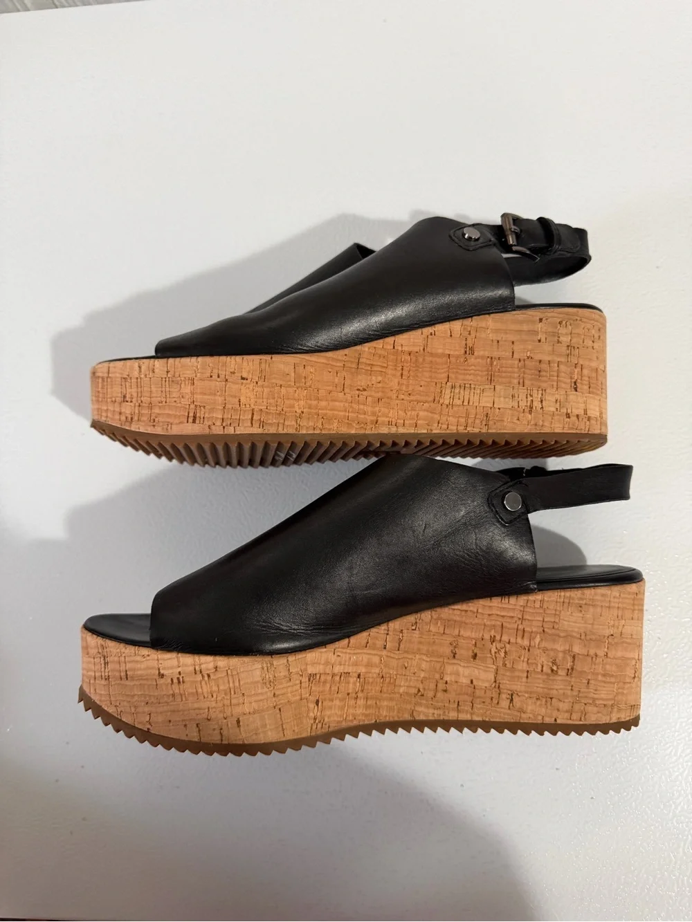 Eileen Fisher Black Leather Cork Platform Slingback Sandals Women’s 8.5